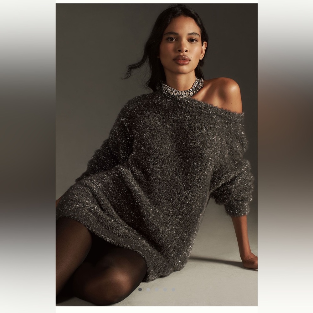 Anthropologie eyelash knit mini dress silver sz L